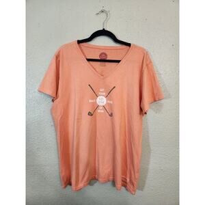 Life is Good Womens Daily Dose Of Iron Golf Golfing Coral Crusher T-shirt XL‎